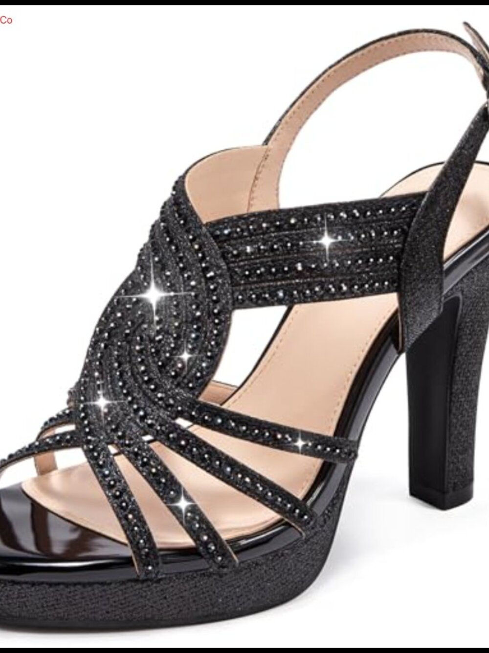 Rhinestone Platform Heels Sandals Dressy Sparkly Chunky Slingback